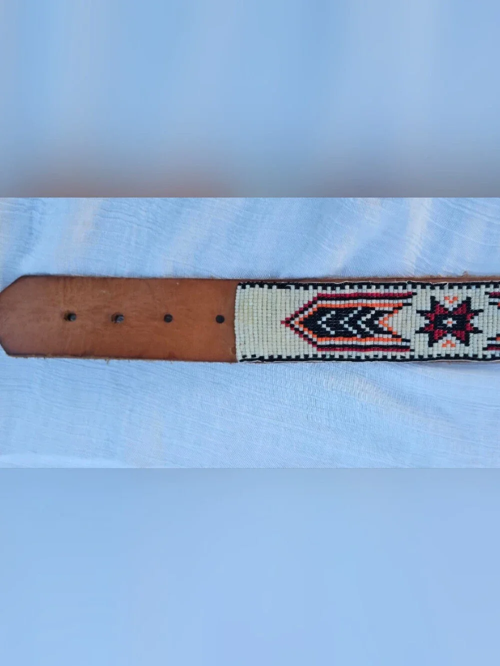 Vintage Handmade Southwestern Beaded Leather Native American Belt
